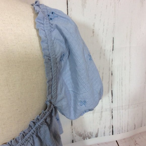 2/$30 ZARA Blue Eyelet Cropped Top Size Medium Short Peasant Crop Top Boho - Picture 11 of 12